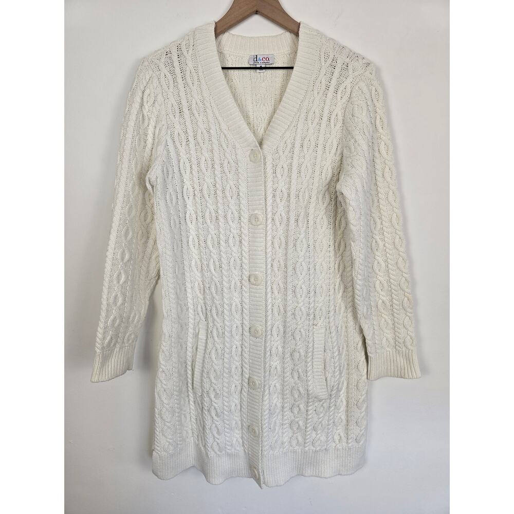 D&Co Ivory Cable Knit Long Cardigan Sweater Cottagecore Size M